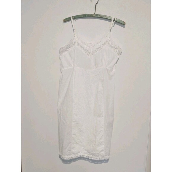 Vintage 40s 50s Pieced White Emb Cotton Blend Fabric Lace Full Slip Dress B36 - Picture 4 of 7